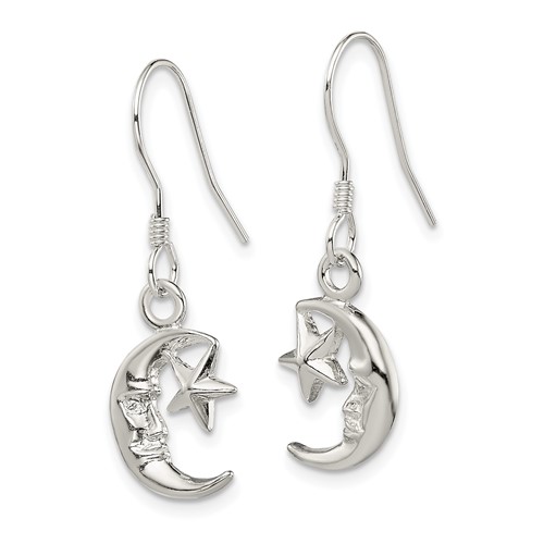 Sterling Silver Moon and Star Dangle Earrings