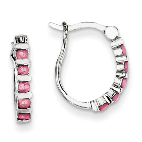 Sterling Silver Ruby Hoop Earrings QE3462 | Joy Jewelers