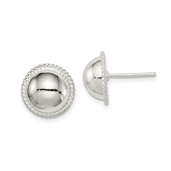 Sterling Silver 13mm Beaded Button Earrings