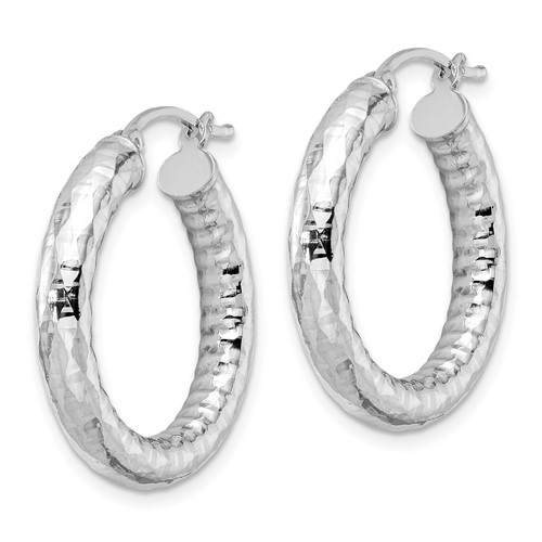 Sterling Silver 1in Diamond-cut Hoop Earrings 4mm