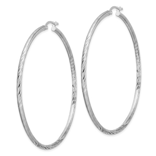Sterling Silver Satin Diamond-cut Round Hoop Earrings 2 1/2in