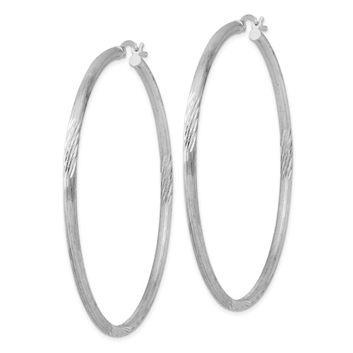 Sterling Silver 2 3/8in Satin Diamond-cut Hoop Earrings 2.50mm