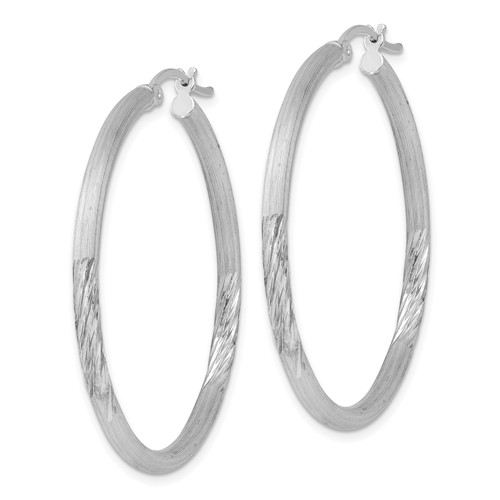 Sterling Silver 2.50mm Satin Diamond-cut Hoop Earrings