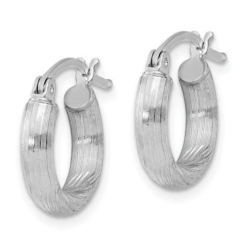 Sterling Silver Satin and Diamond-cut Hoop Earrings 1/2in
