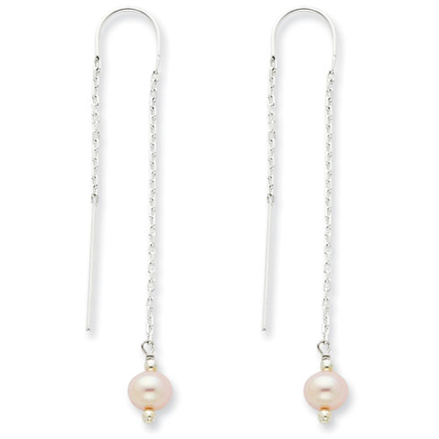 Sterling Silver Pink Cultured Pearl Threader Earrings