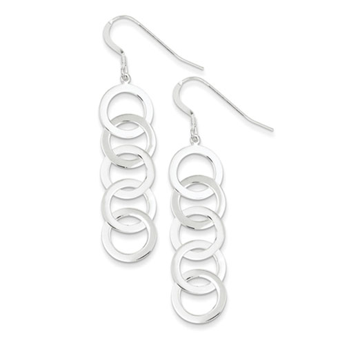 Sterling Silver Circle Drop Earrings 2 1/2in