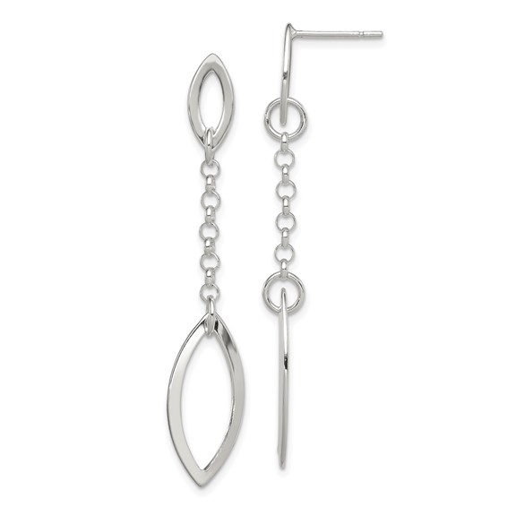 Sterling Silver 2in Fancy Pinched Ovals and Chain Post Earrings