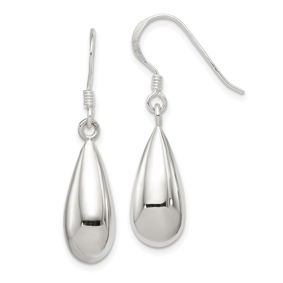 Sterling Silver Polished Teardrop Earrings 1 1/4in