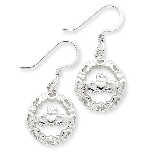 Sterling Silver Claddaugh Wire Earrings