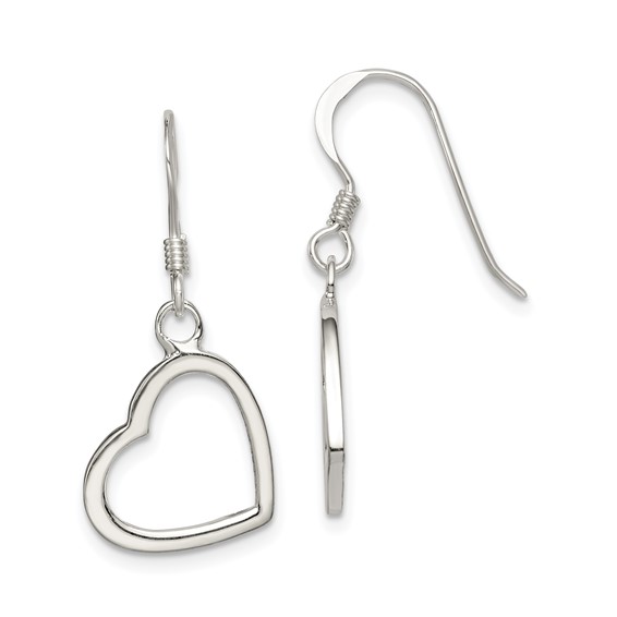 Sterling Silver 1 1/8in Heart Dangle Earrings