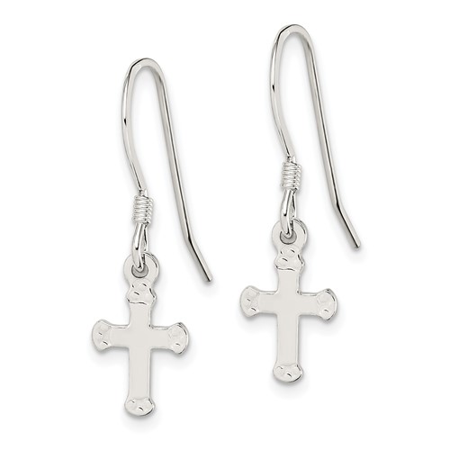Sterling Silver 1 1/8in Cross Dangle Earrings