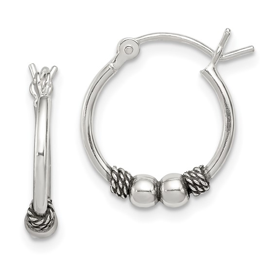Sterling Silver 5/8in Hollow Hoop Antiqued Earrings