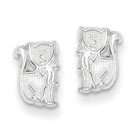 Sterling Silver Polished Cat Mini Earrings