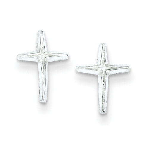 Sterling Silver 7/16in Tapered Cross Mini Earrings