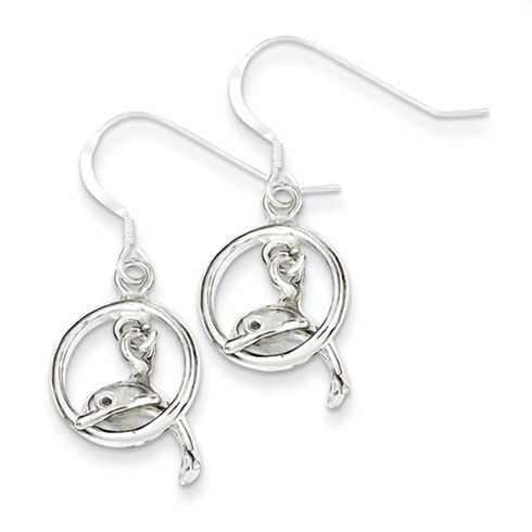 Sterling Silver 1 1/4in Dolphin Dangle Earrings