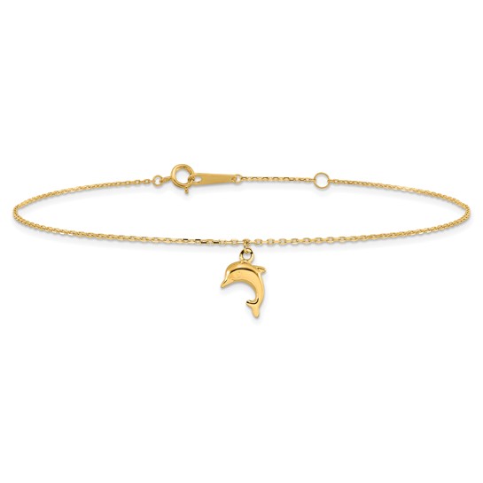 10k Yellow Gold Dolphin Charm Anklet 10in 10ANK231-10 | Joy Jewelers