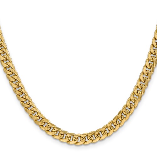 10k Yellow Gold Men's 24in Hollow Miami Cuban Link Chain 6mm