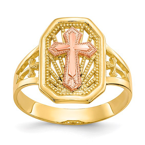 10k Two-tone Gold Filigree Cross Ring