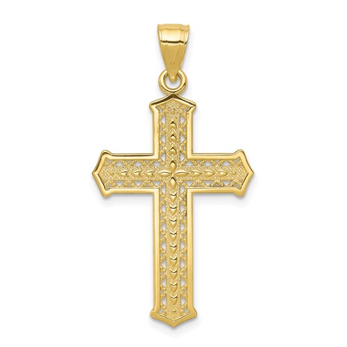 10k Yellow Gold Fancy Diamond-cut Passion Cross Pendant 1in