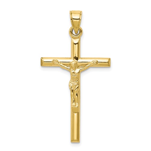 10k Yellow Gold Hollow Crucifix Pendant 1.25in