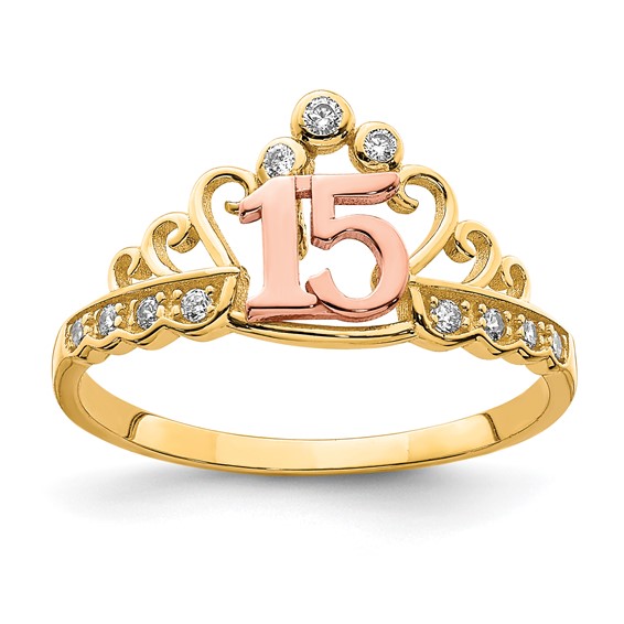 Heart Sweet 16 Birthday Ring Solid 14k Yellow Gold Band Stackable Look CZ  Curve Polished Fancy, Size 5.5 - Walmart.com