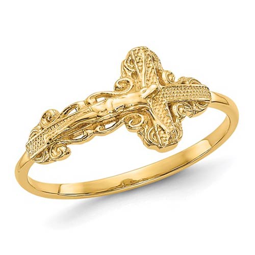 10k Yellow Gold Diamond-cut Crucifix Ring