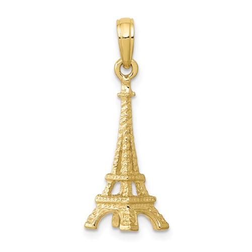 10k Yellow Gold 3-D Eiffel Tower Pendant 7/8in