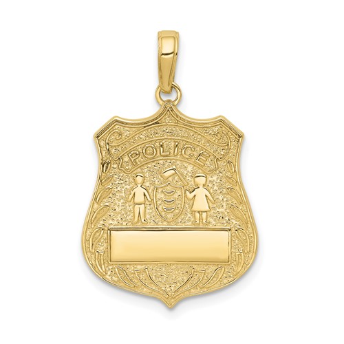 10k Yellow Gold Police Badge Pendant 3/4in