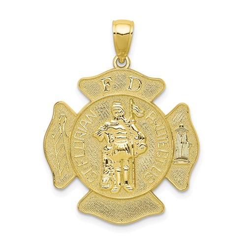 10k Yellow Gold Saint Florian Fire Department Pendant 1in
