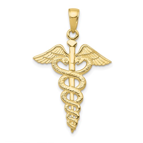 10k Yellow Gold Caduceus Pendant 1in
