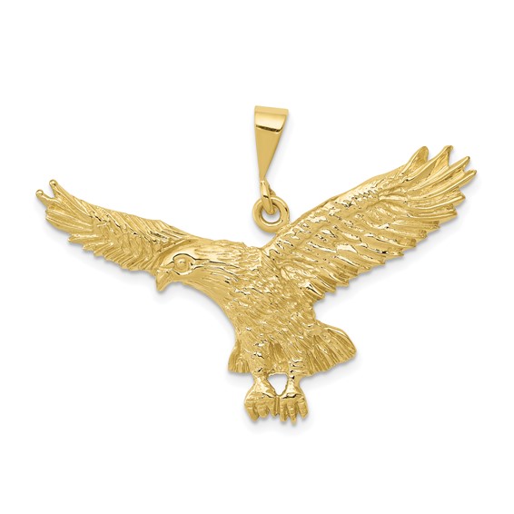10k Yellow Gold Wide Eagle Pendant 7/8in