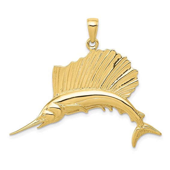 10k Yellow Gold Sailfish Pendant 1in