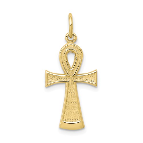 10k Yellow Gold Textured Ankh Cross Pendant 3/4in