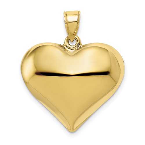 10k Yellow Gold Hollow Puff Heart Pendant 3/4in