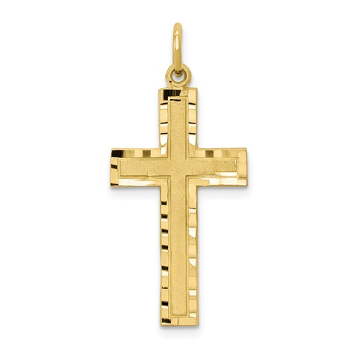 10k Yellow Gold Textured Latin Cross Pendant 1in