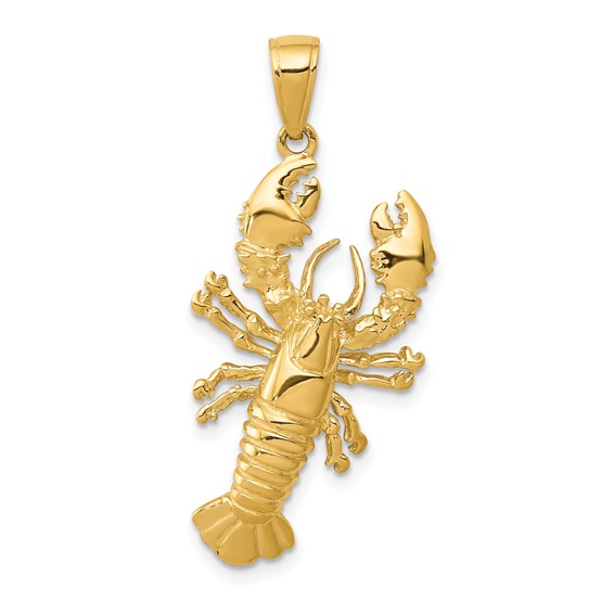 10k Yellow Gold 3-D Lobster Pendant 1in