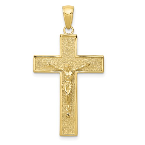 10k Yellow Gold Block Crucifix Pendant 1 1/8in