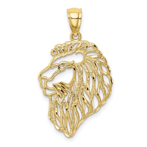 10k Yellow Gold Diamond-Cut Lion Profile Pendant 7/8in
