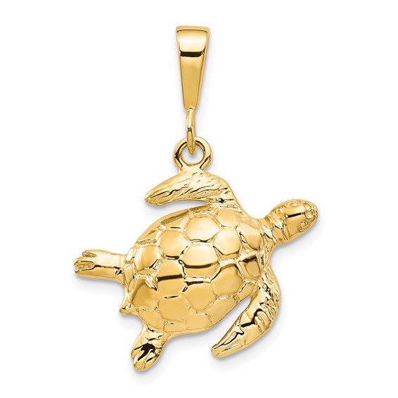10k Yellow Gold Turtle Pendant With Textured and Polished Finish