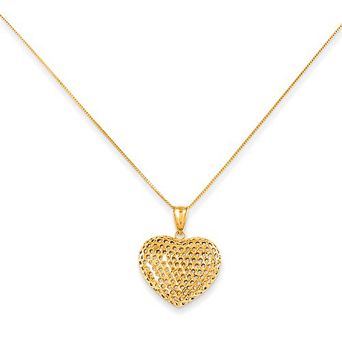 10kt Yellow Gold Puffed Mesh Heart 18in Necklace