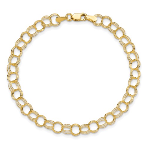 10k Yellow Gold Triple Link Charm Bracelet 7in