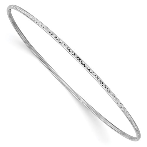 10k White Gold 8in Diamond-cut Hollow Bangle Bracelet 1.5mm