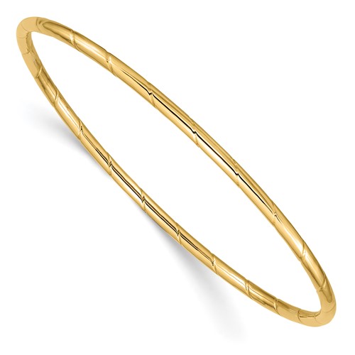 10k Yellow Gold 8in Slip-on Polished Grooved Bangle Bracelet 2.5mm