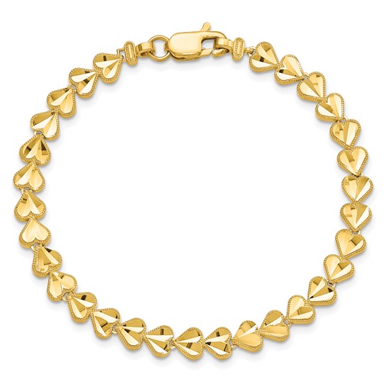 10k Yellow Gold Classic Heart Link Bracelet 7in 10DC29-7