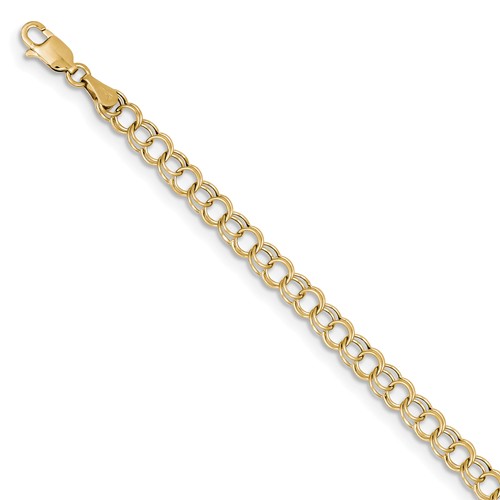 10k Yellow Gold 7in Hollow Double Link Charm Bracelet 5mm