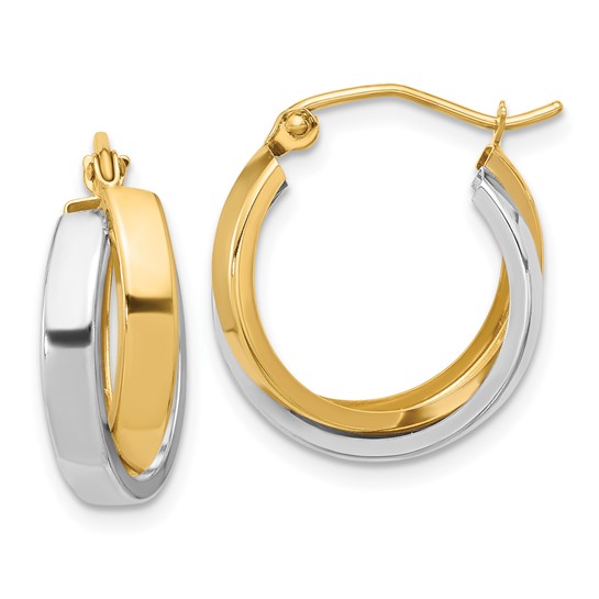 10kt Two-tone Gold 3/4in Double Hoop Earrings