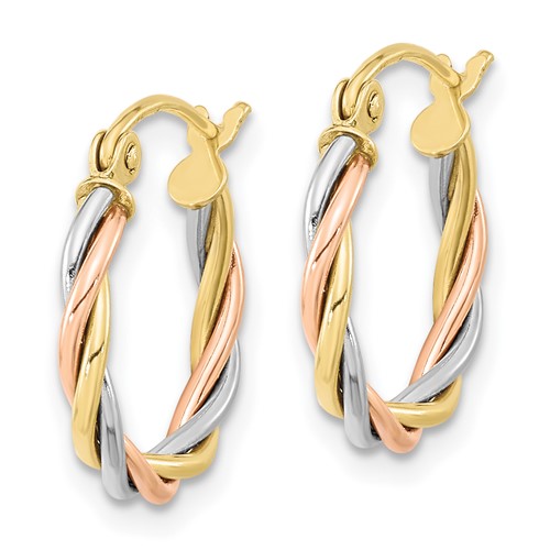 10k Tri-Color Gold 1/2in Twisted Hoop Earrings