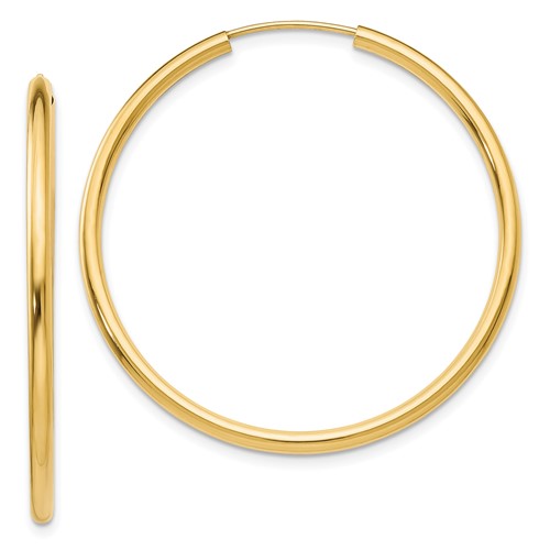 10k Yellow Gold 1 1/2in Endless Hoop Earrings 2mm