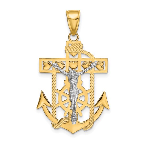 10k Two-tone Gold Mariner's Crucifix Pendant 1 1/8in