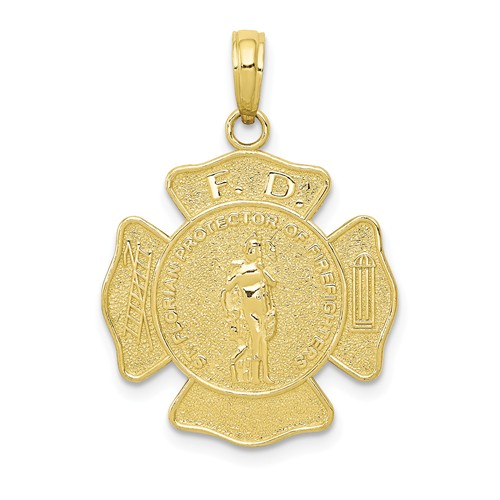 10k Yellow Gold Saint Florian Fire Department Pendant 7/8in